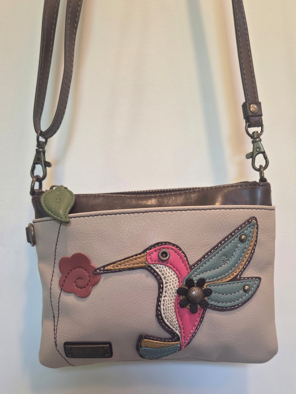 Chala Mini Crossbody Bag with Multicolor Hummingbird Applique